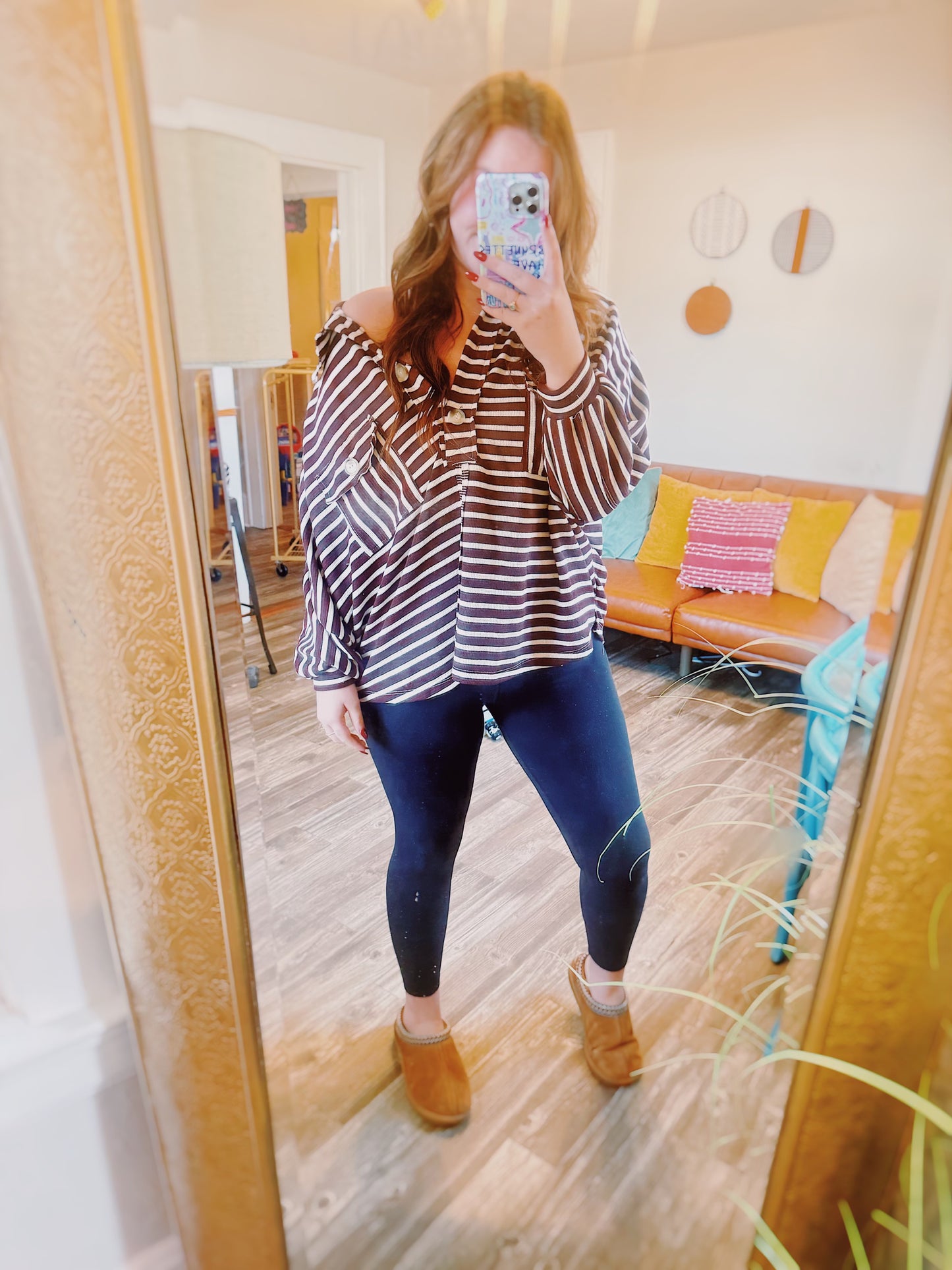 Brown and White Striped Top