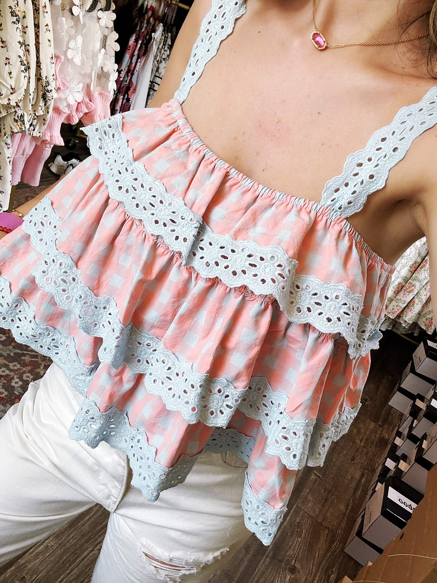 Pink and Blue Detailed Top