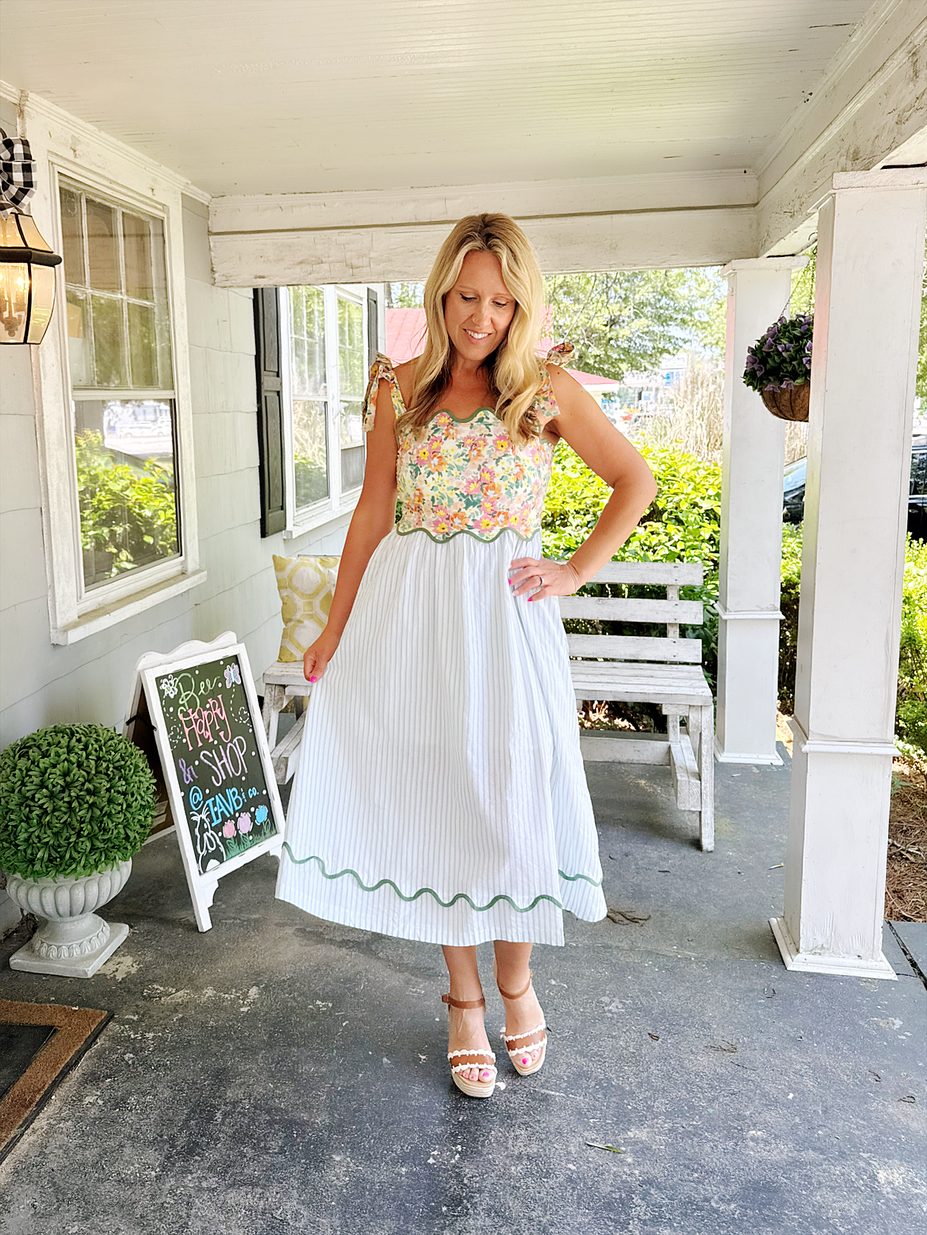 Floral & Striped Midi