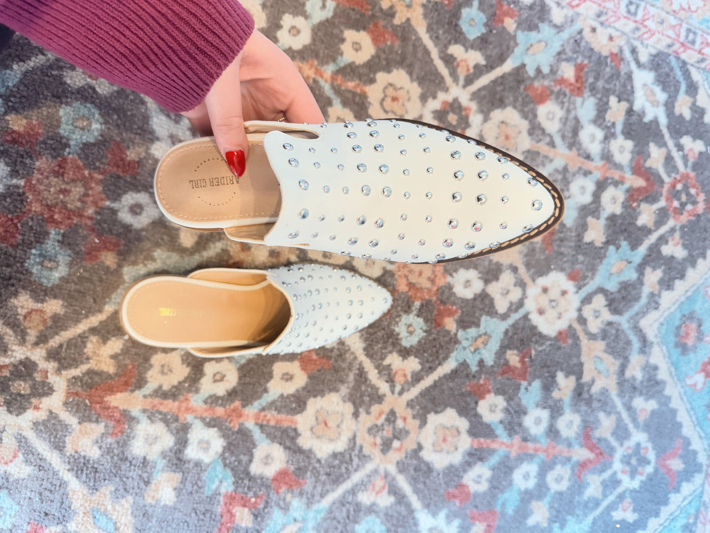 White Studded Mules
