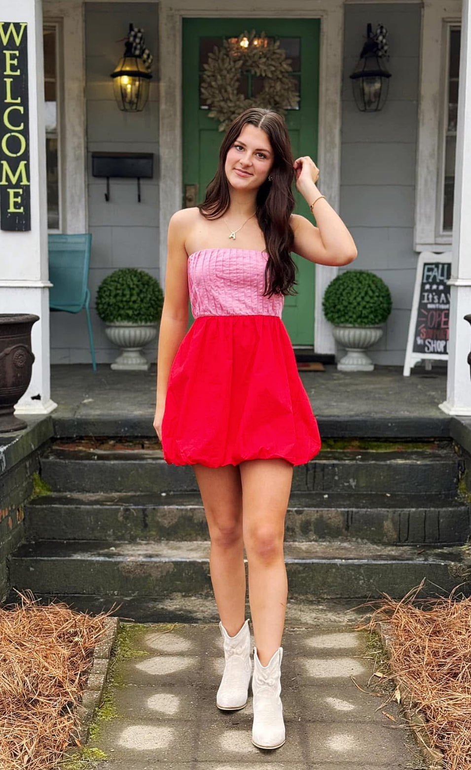 Pink and Red Colorblock Dress
