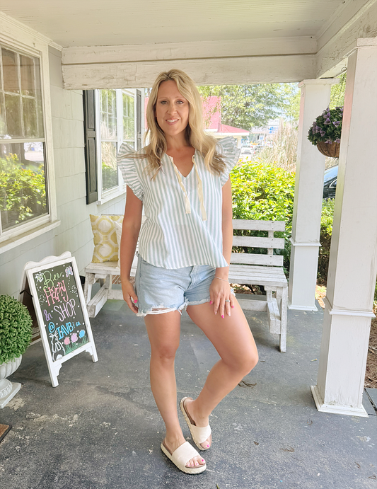 Green & White Striped Top