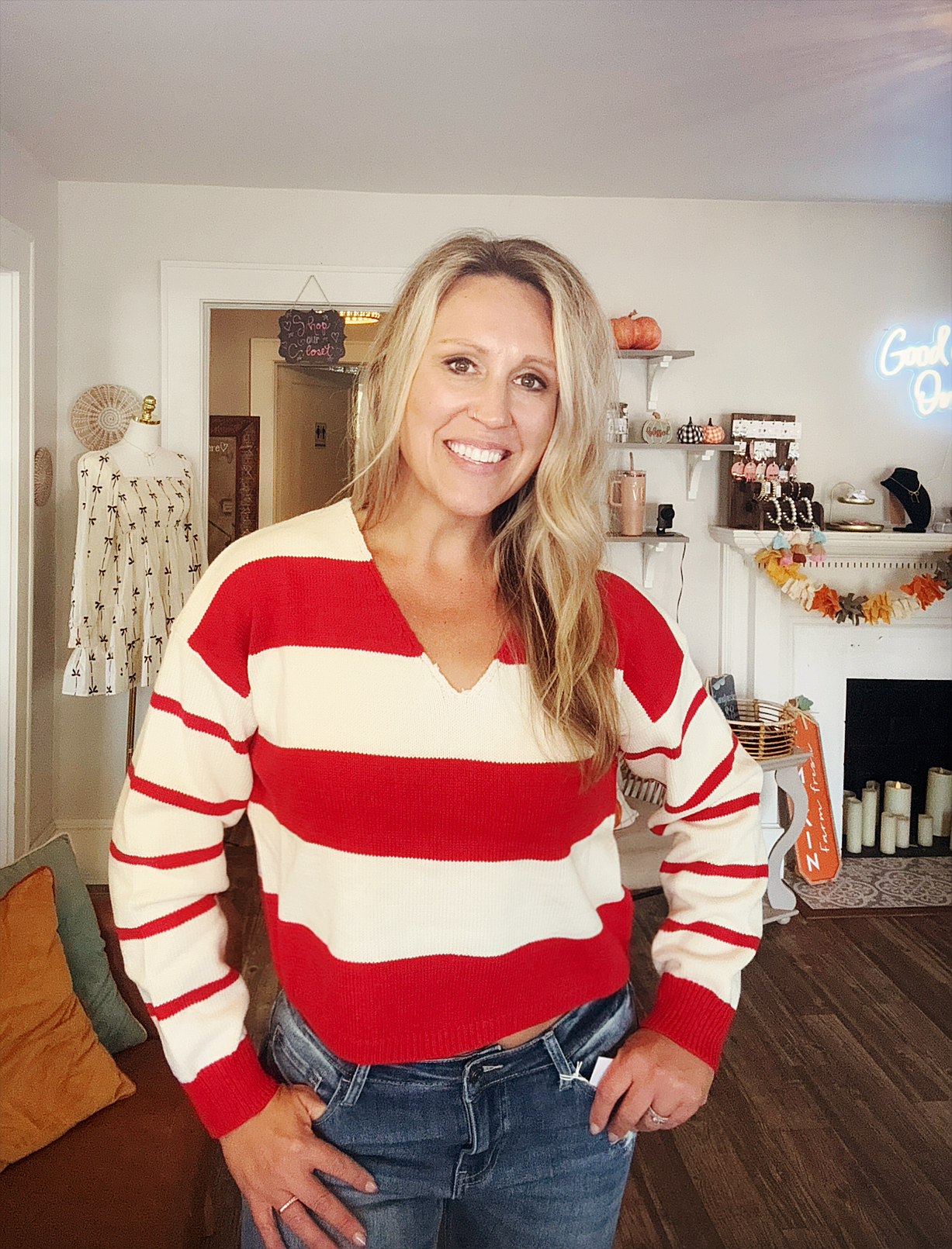 Red and White Striped Sweater