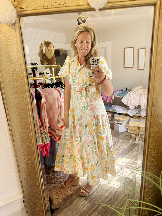 Bubble Sleeve Floral Maxi