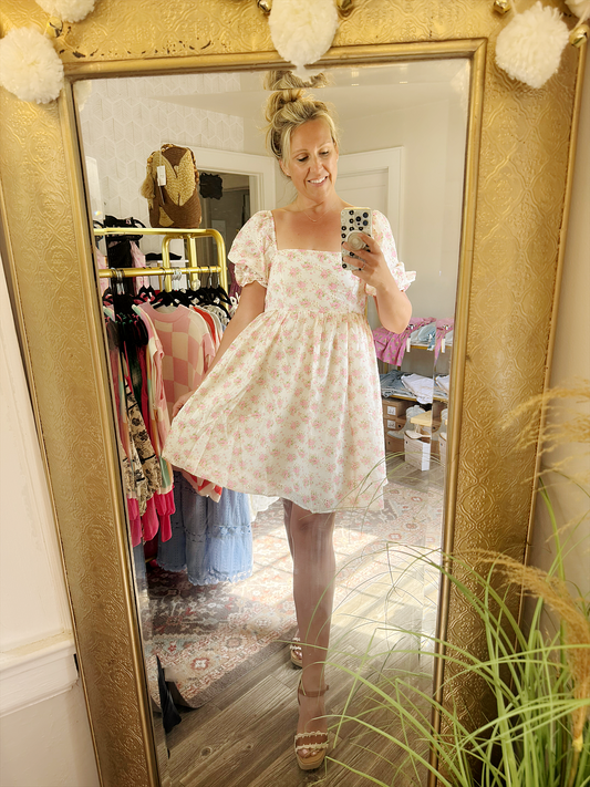 Pink Floral Eyelet Dress