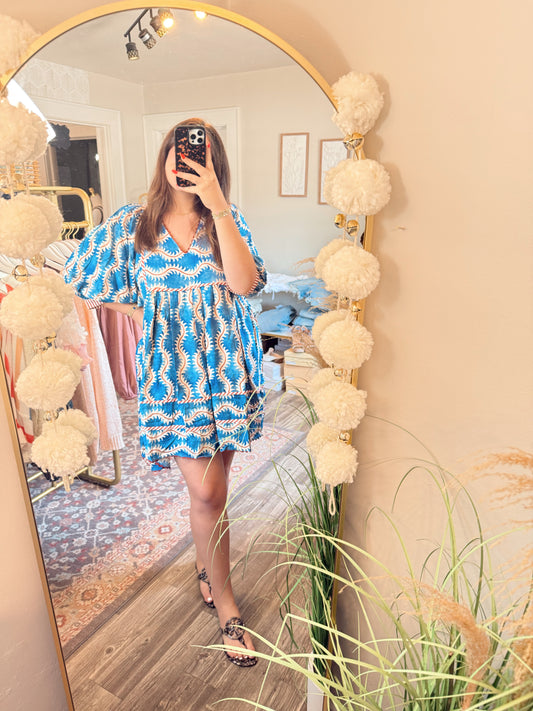Blue and Cream Fall Dress