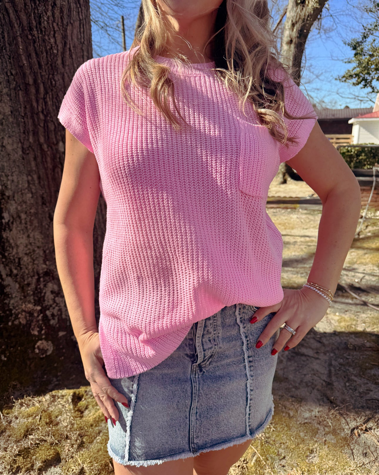 Pink Short Sleeve Sweater