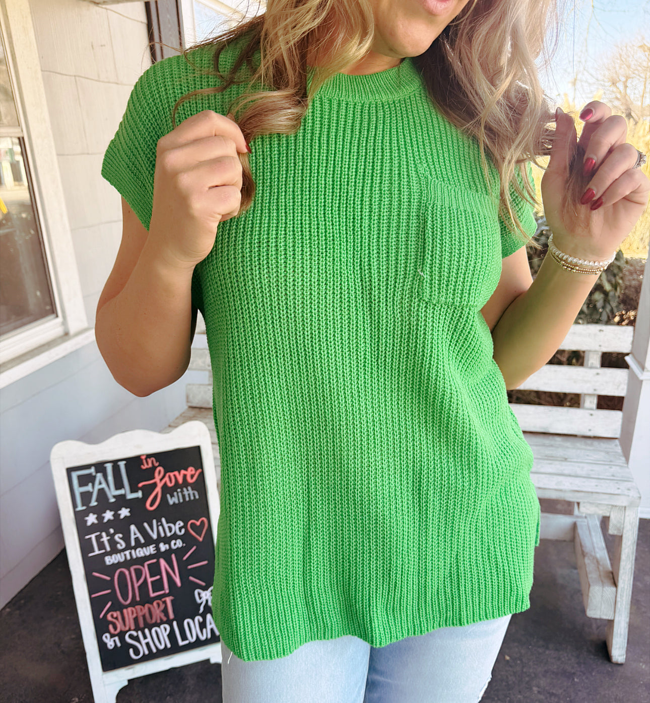 Green Short Sleeve Top